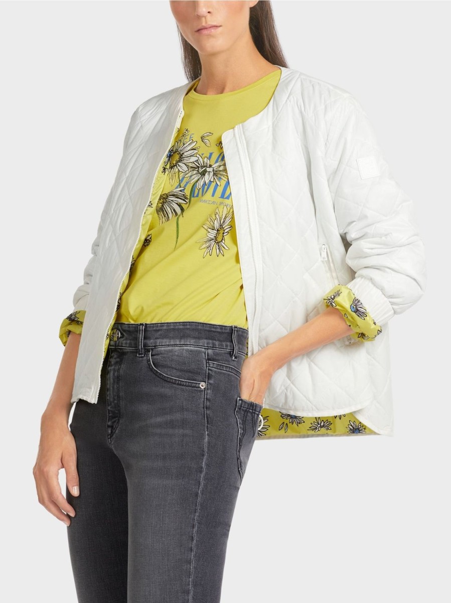 Women Marc Cain | Puffer Jacket-Off-White/Yellow/Blue