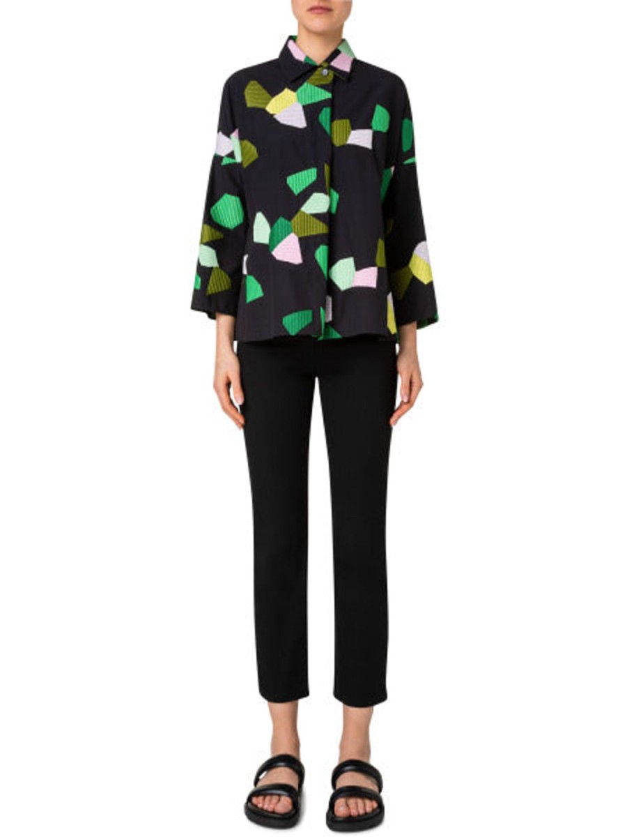 Women akris punto | Blouse-Green/Black/Yellow