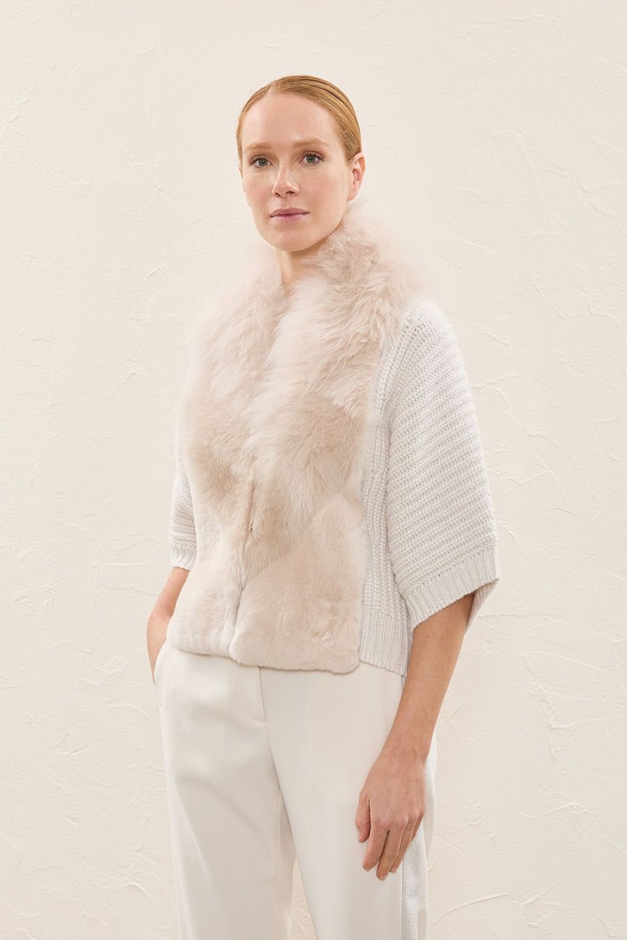 Women Peserico | Cardigan With Fur Front-Caramel