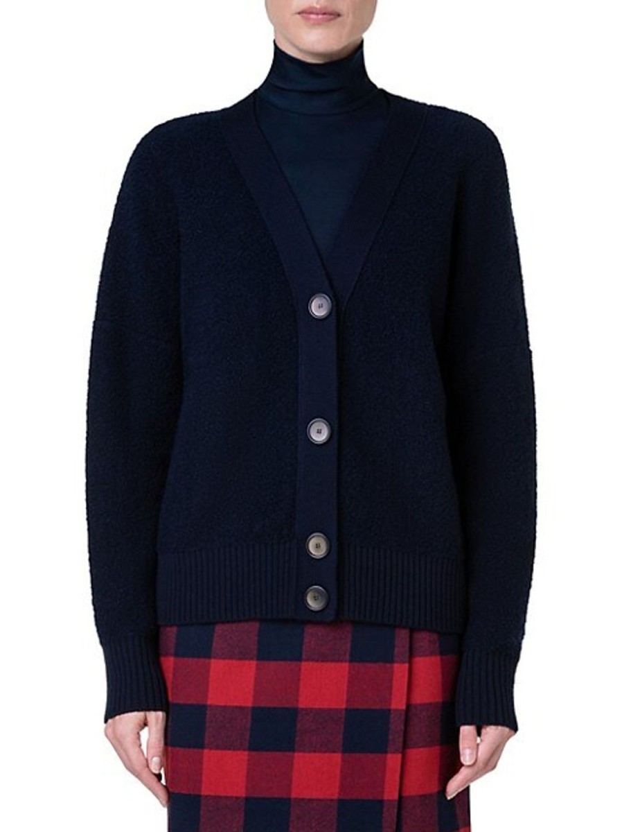 Women Akris Punto | Cardigan-Navy/Boucle Navy