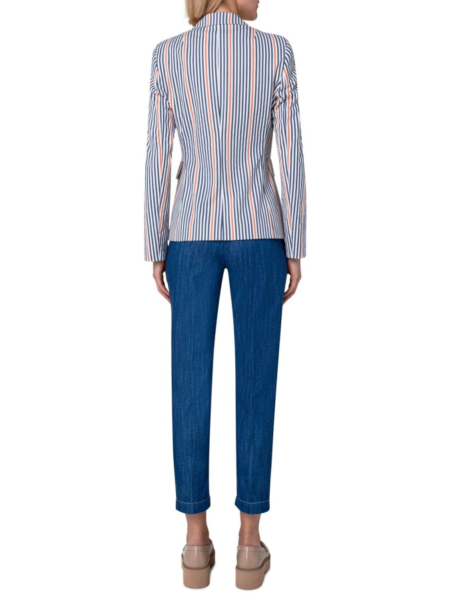 Women Akris Punto | Jacket-Blue/Off-White/Orange