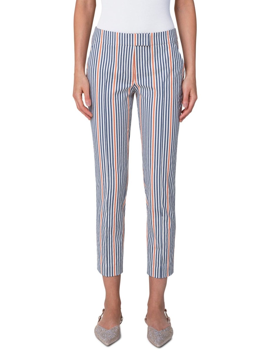 Women Akris Punto | Pant-Blue/Off-White/Orange